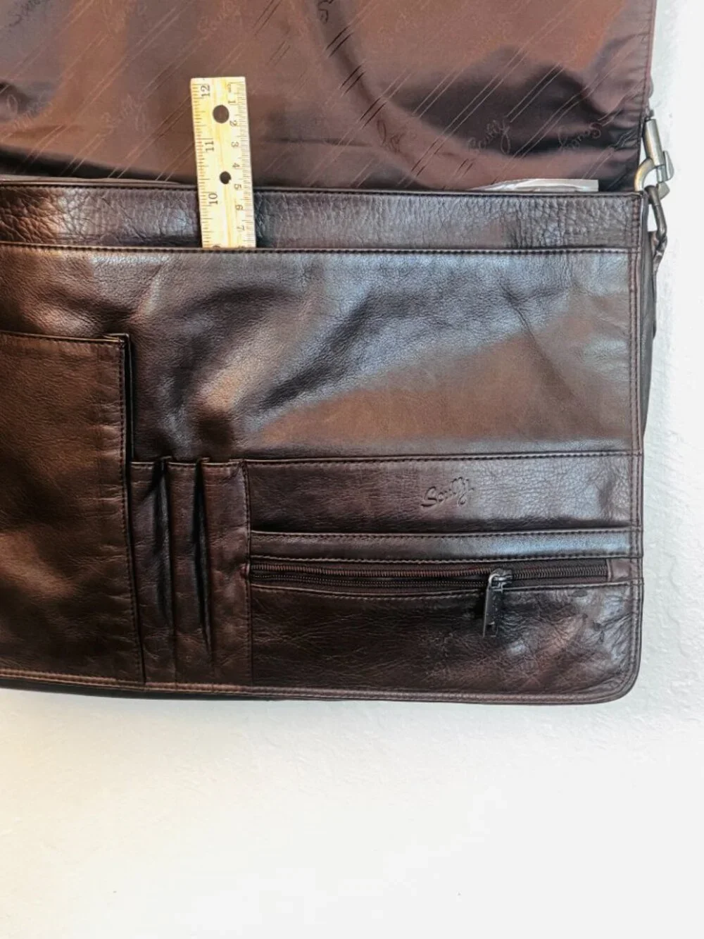 Vtg Rare Scully Leather Messenger Bag 16x11 Brown Crossbod Laptop Organizer READ